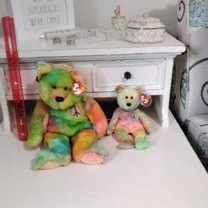 Ty Multicolor Peace Beanie Buddy And Bear Duo
